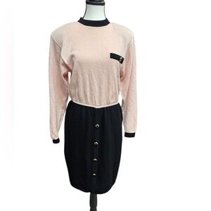 Vintage St. John by Marie Gray Rare Pink Black Color Long Sleeve Sweater Dress